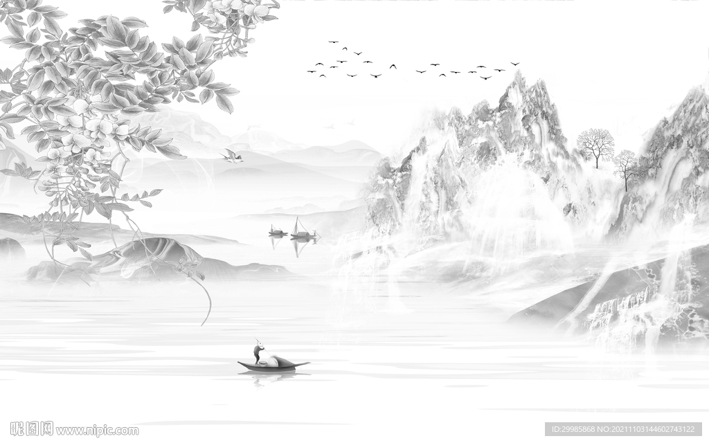 新中式简约灰色墙画 TIF文件