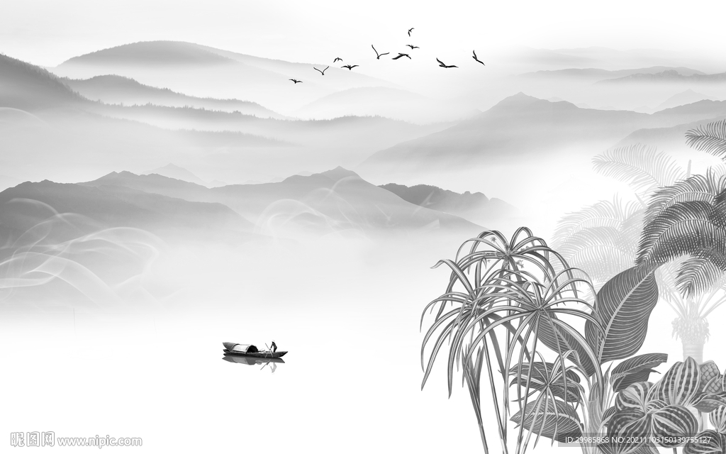 中式简约灰色山水 TIF文件