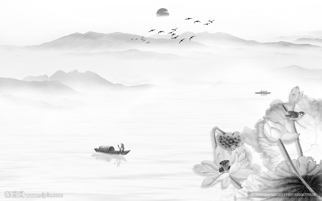 新中式灰色客厅山水 TIF文件