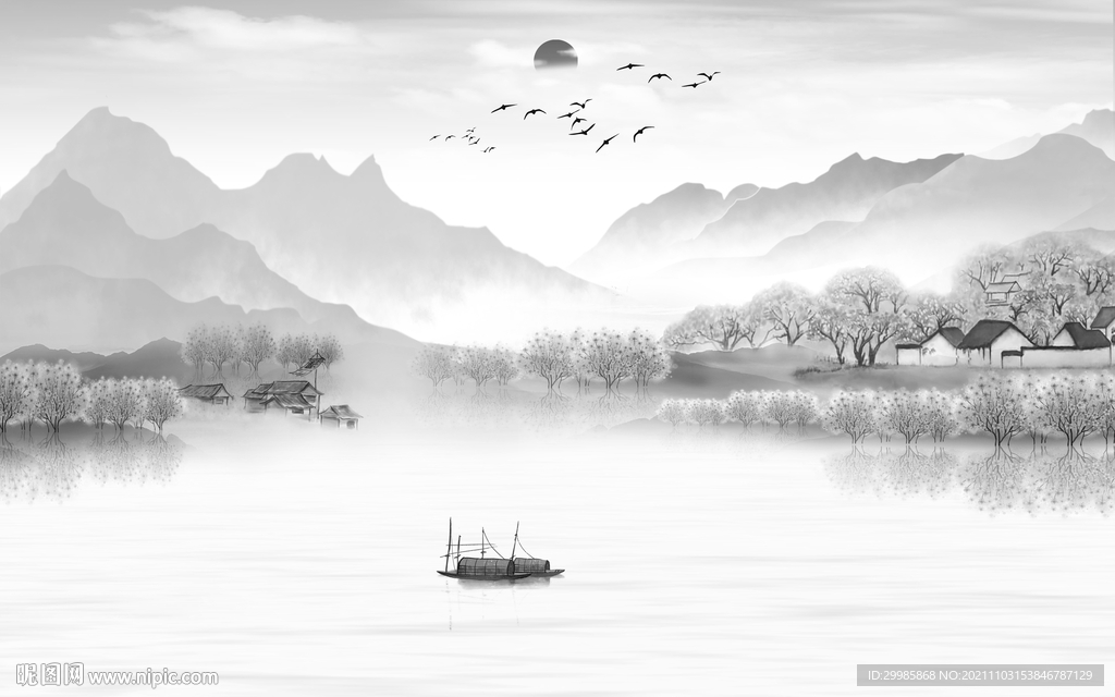 新中式灰色大气山水 TIF文件