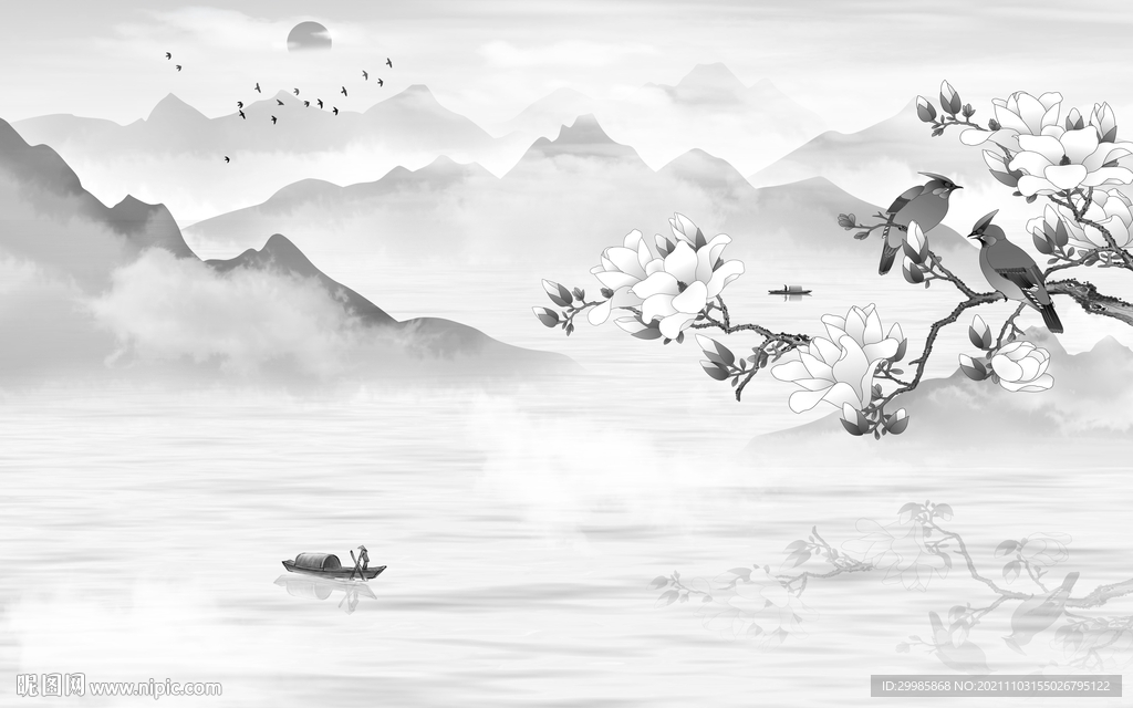 花鸟 灰色客厅山水 TIF文件