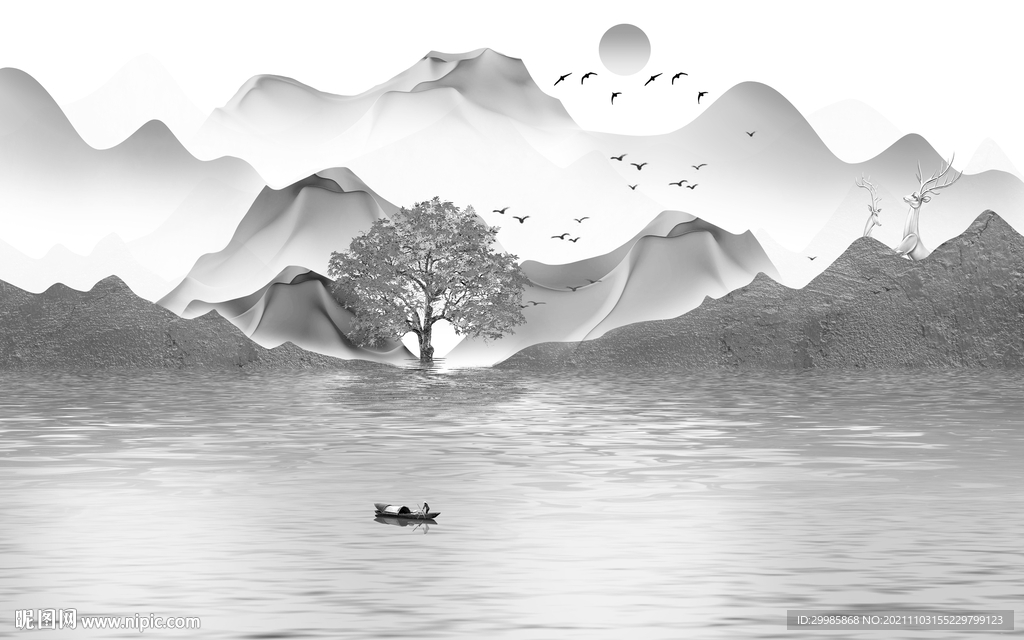 简约灰色大气山水 TIF文件