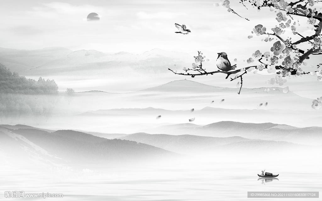 花鸟灰色大气山水 TIF文件