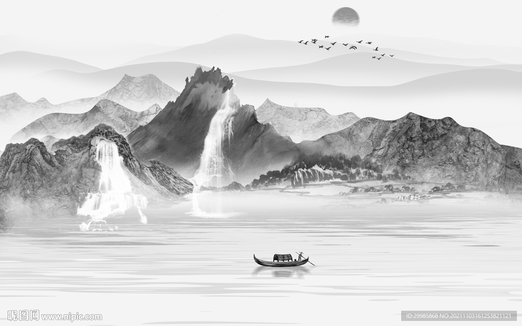 现代 灰色山水 TIF文件分层