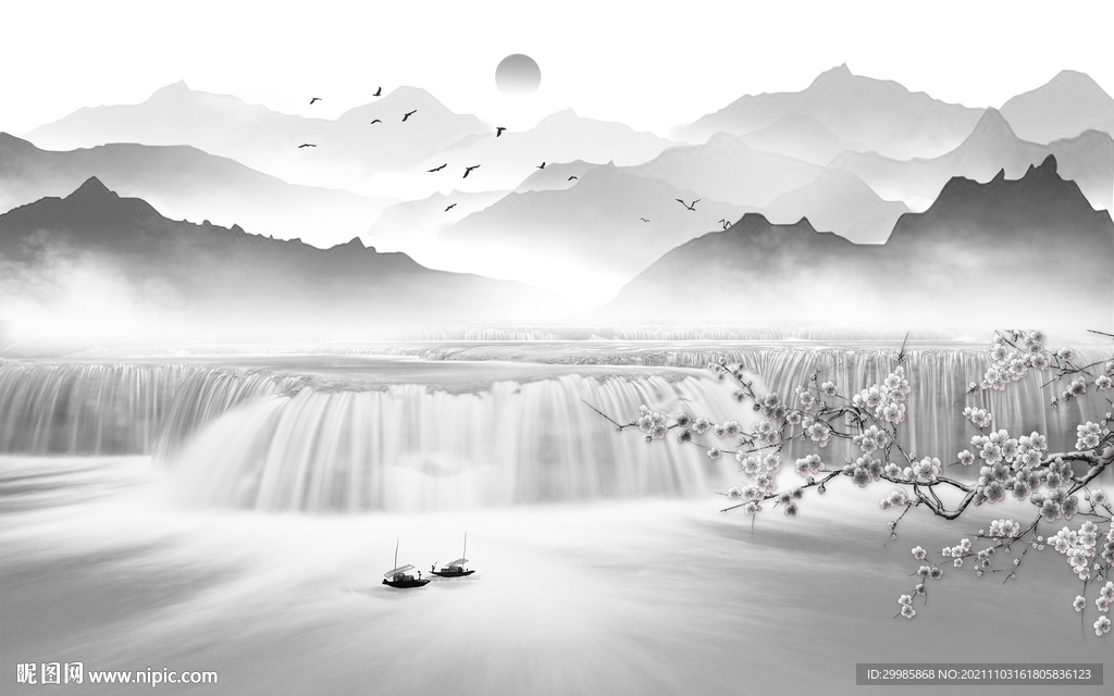 高档 灰色大气山水 TIF文件