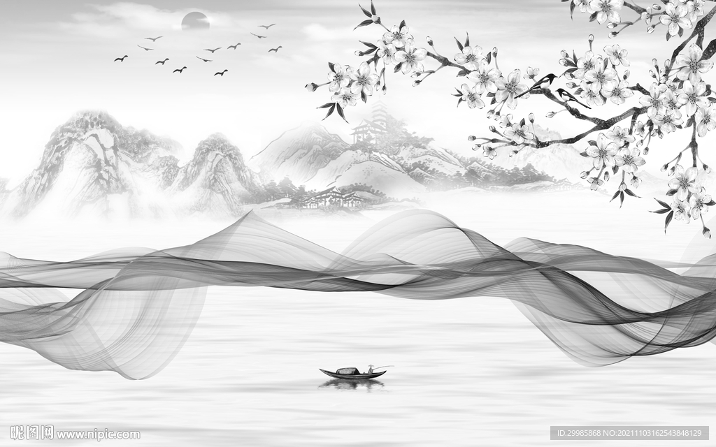 中式灰色山水 TIF文件分层