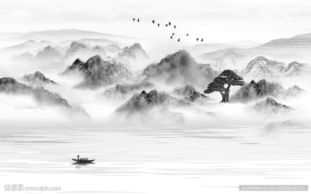 新中式灰色山水 TIF文件分层