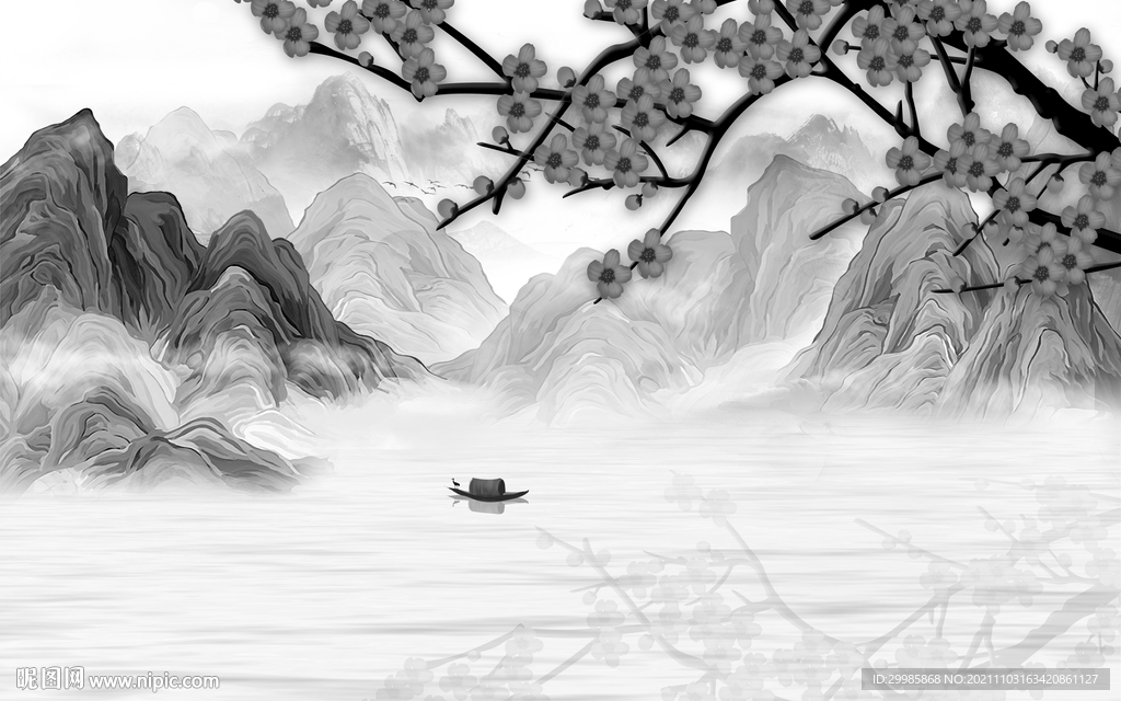 高清 灰色山水 TIF文件分层