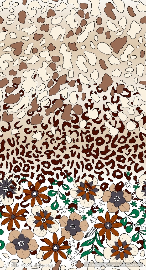 传统色块豹纹定位花