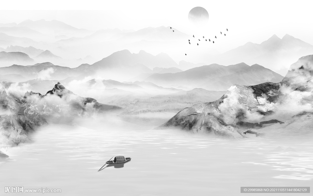 高档 灰色大气山水 TIF文件