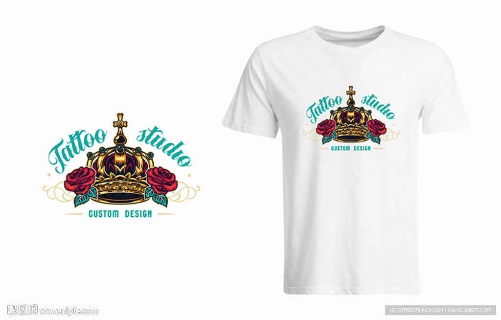 大牌印花T恤潮牌皇冠玫瑰国王宝