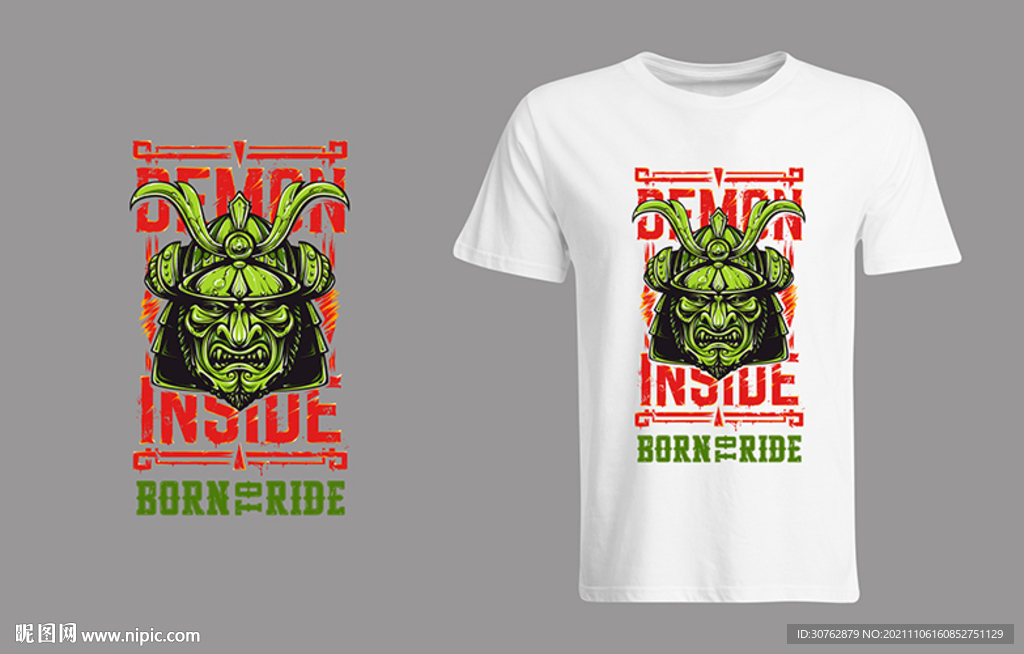 大牌印花T恤鬼武士日系风武士中