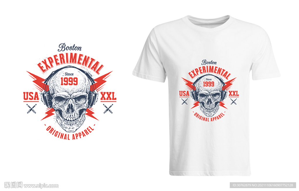 大牌印花T恤骷髅闪电潮牌酷街头