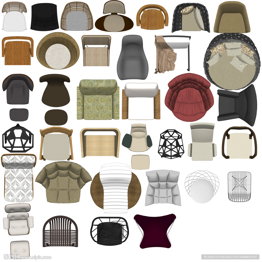 单人沙发高清彩平素材PSD