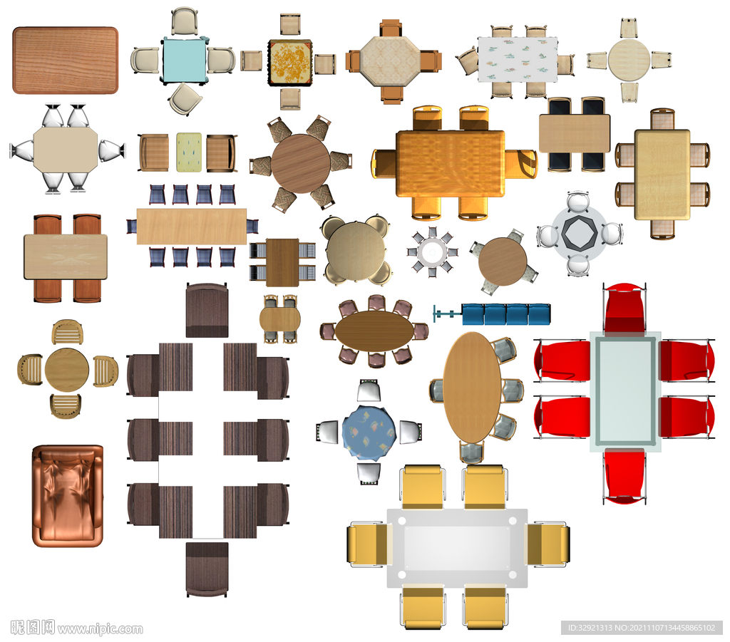 桌椅类平面高清彩平素材PSD