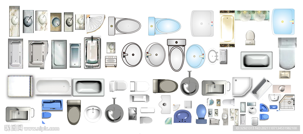 卫生间平面高清彩平素材PSD