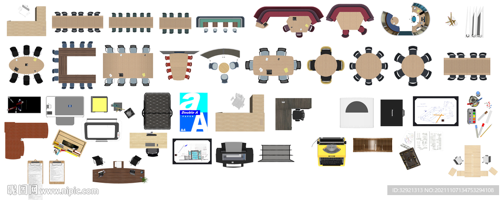  办公室图块高清彩平素材PSD