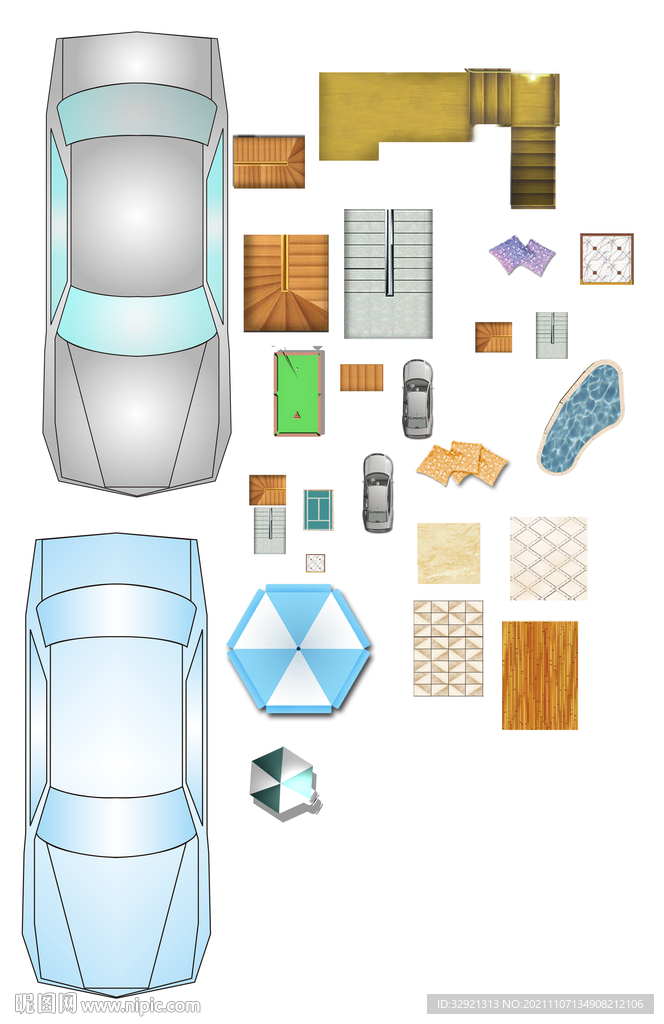 汽车平面图块高清彩平素材PSD