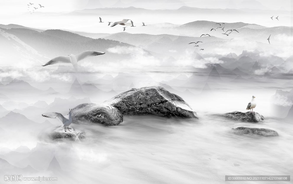 新中式山水背景墙