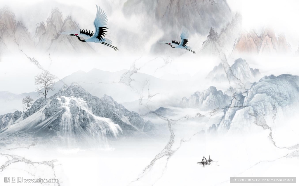 新中式山水背景墙