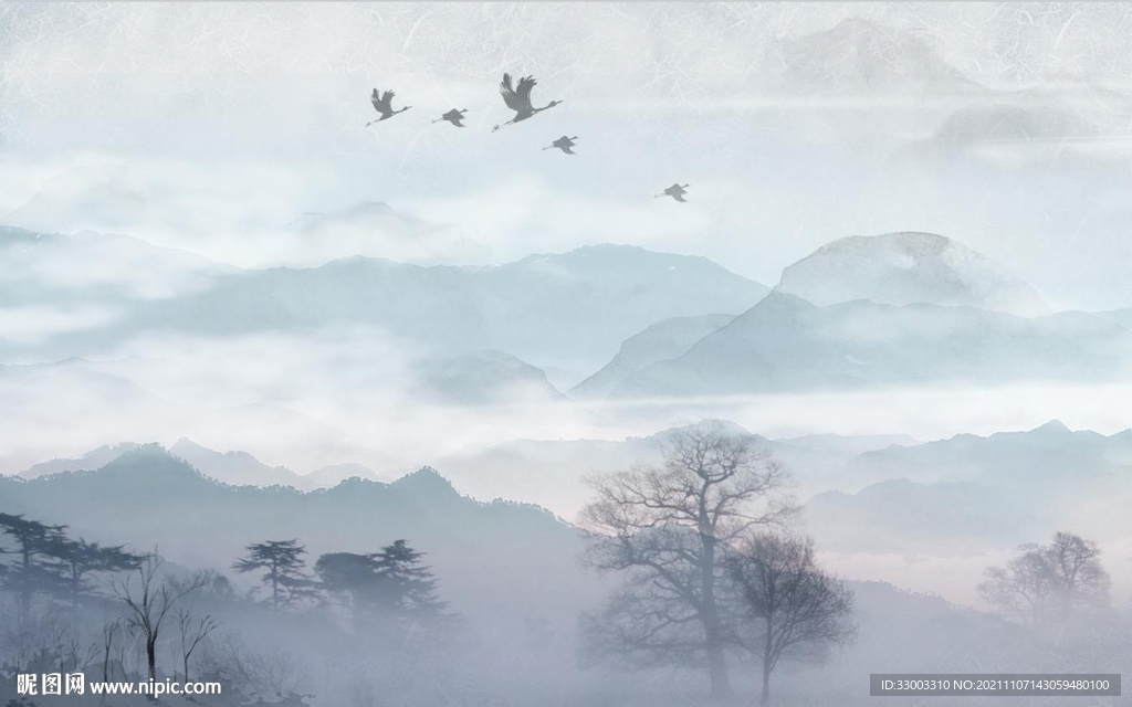 新中式山水背景墙