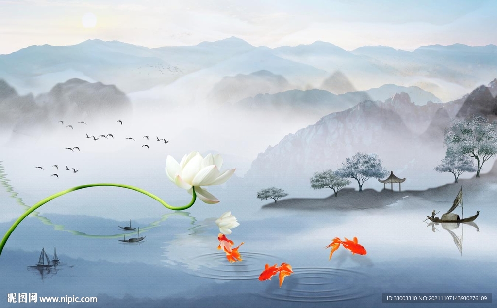 新中式山水背景墙