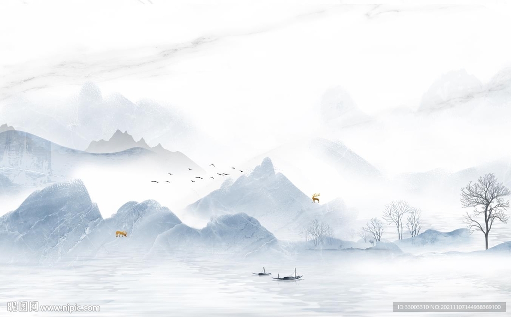 新中式山水背景墙