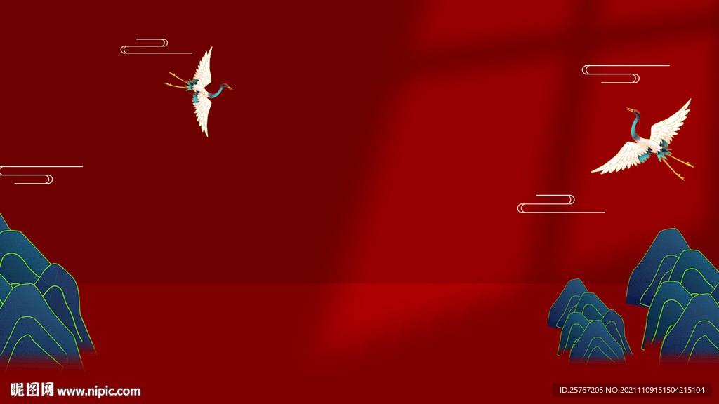 红色国潮中国风简约山水风海报