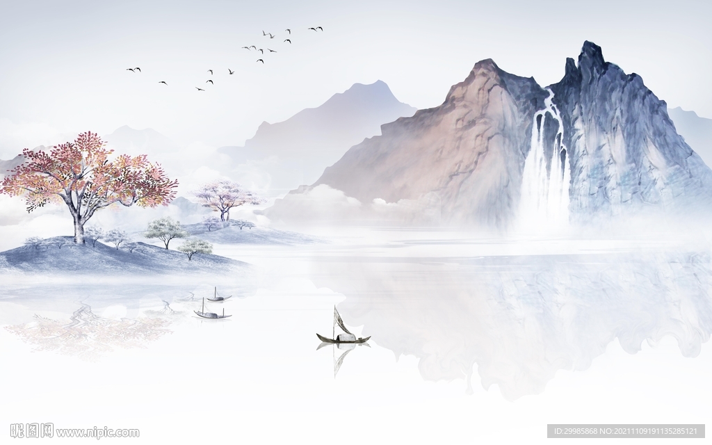 中式高端山水墙画 TIF分层