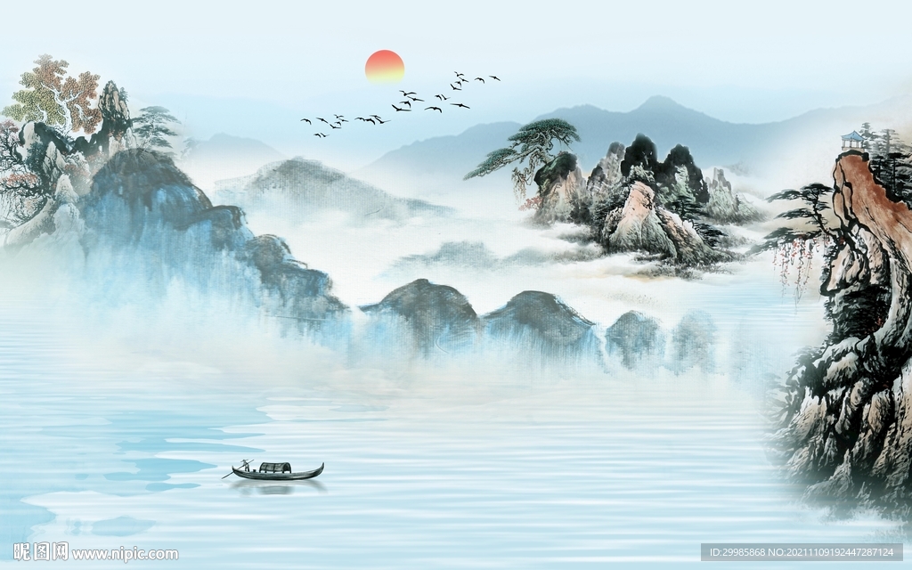 人气高端山水墙画 TIF分层