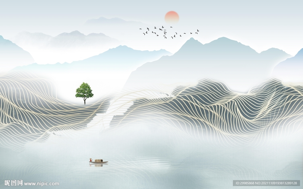 高档 高端山水墙画 TIF分层