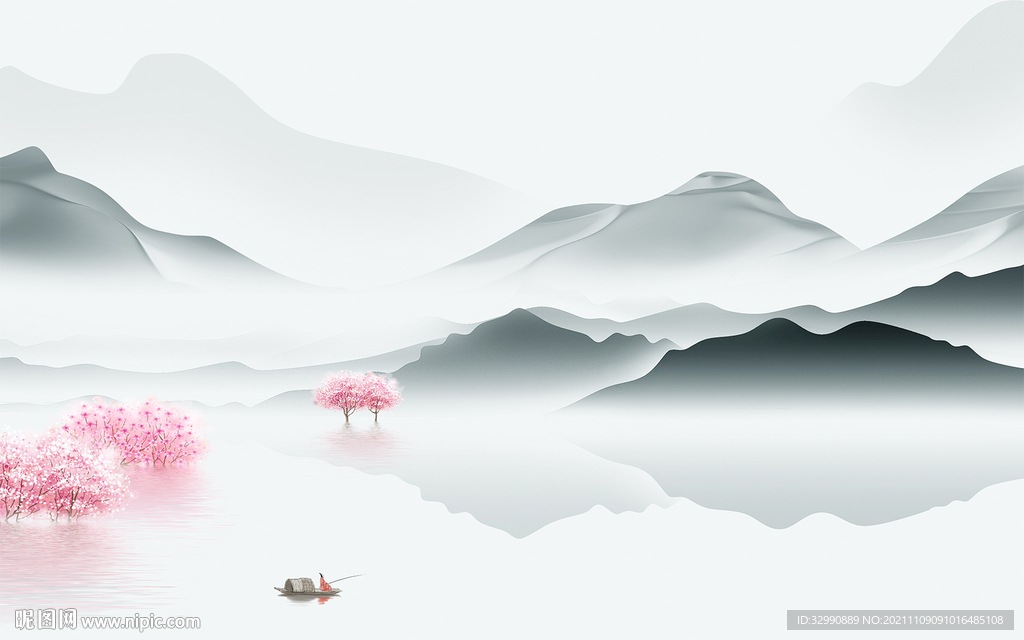 中式高清山水墙画 TIF分层