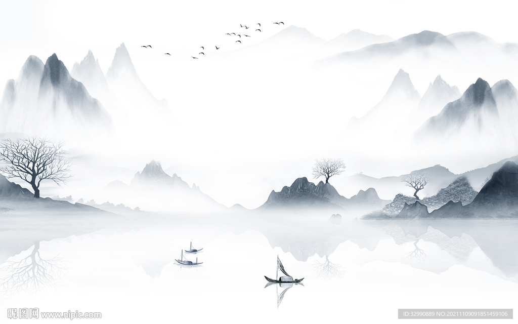 新中式高清山水墙画 TIF分层