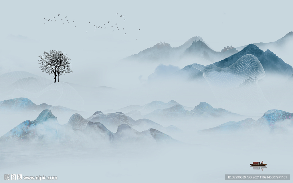 人气高清山水墙画 TIF分层