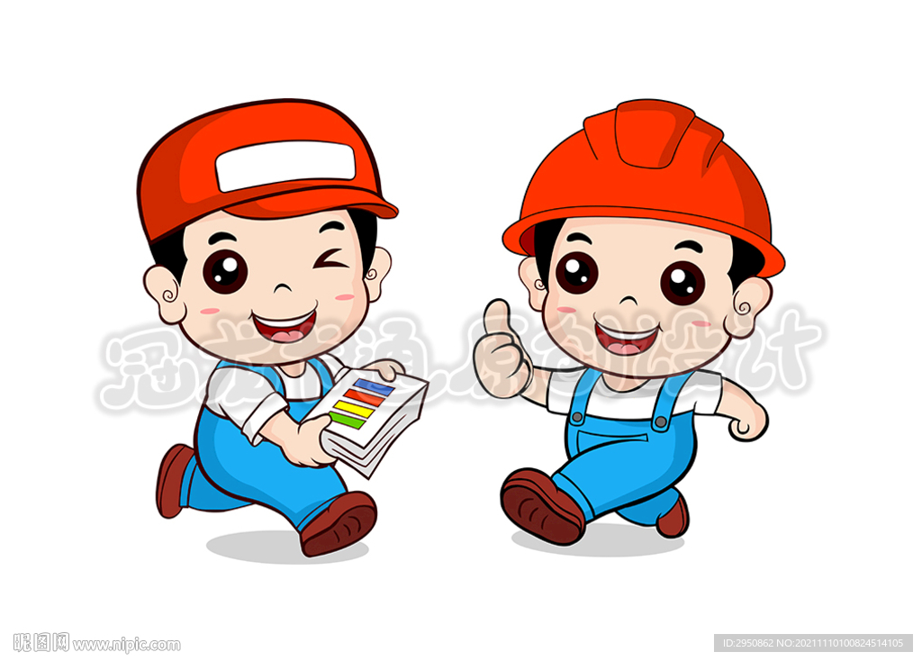 可爱广告公司制版厂工人矢量图