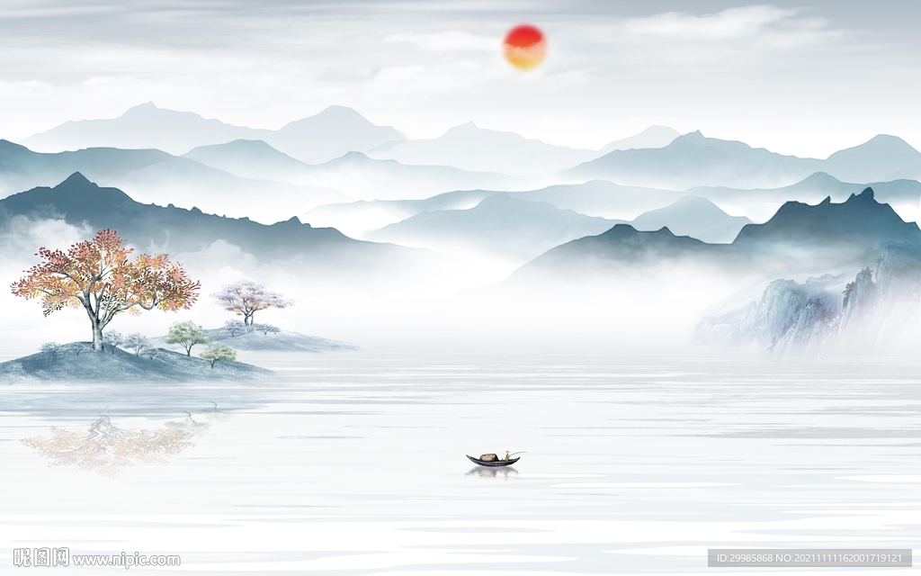 大气 高端山水墙画 TIF分层