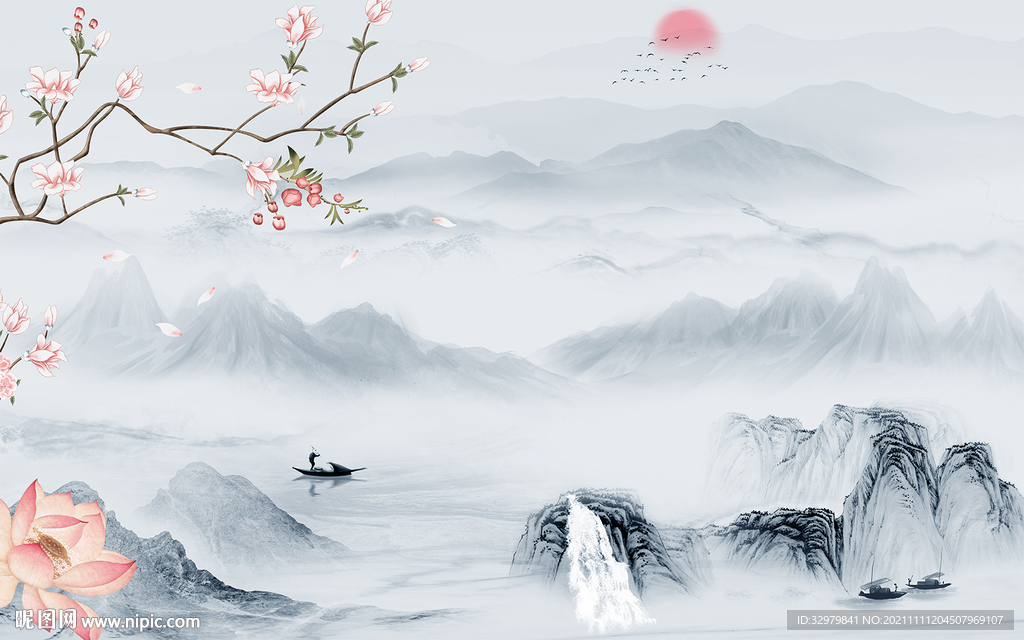 中式 最新客厅山水 TIF分层