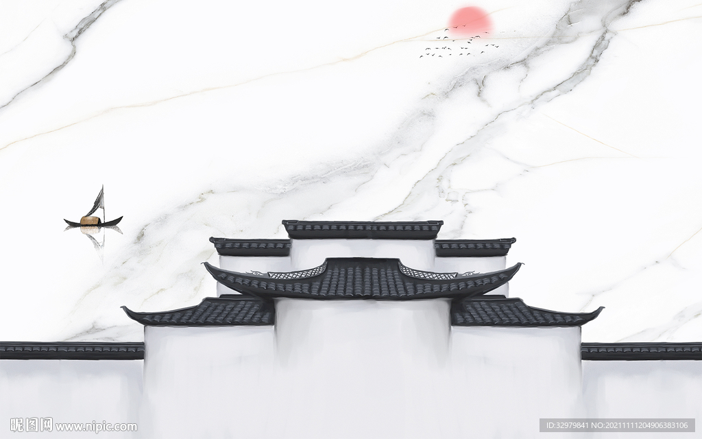 徽派最新客厅山水 TIF分层