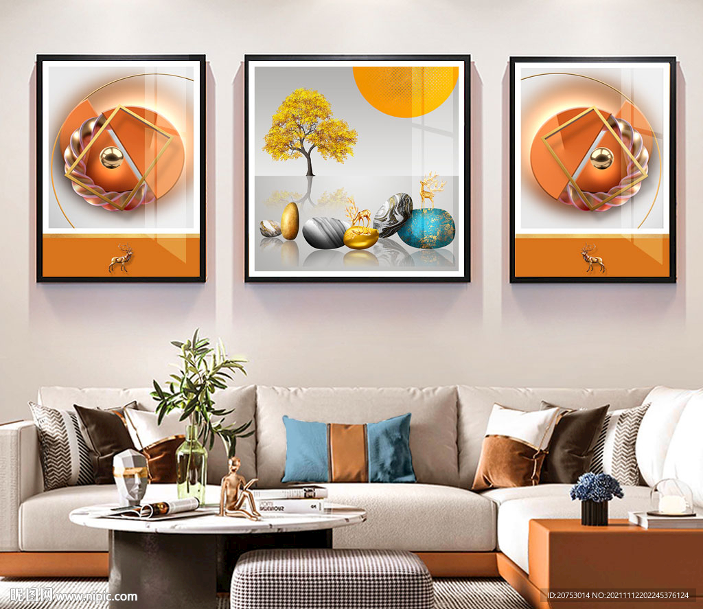 原创轻奢立体光影发财鹿装饰画