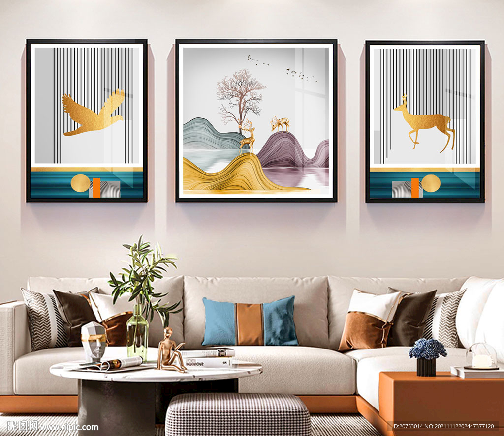 现代简约抽象几何麋鹿装饰画