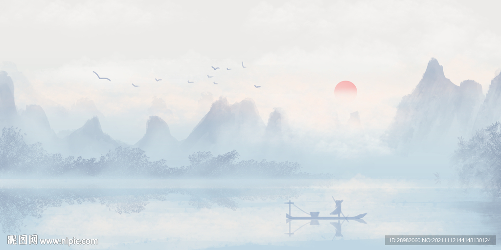 中国风水墨画水墨山水背景墙