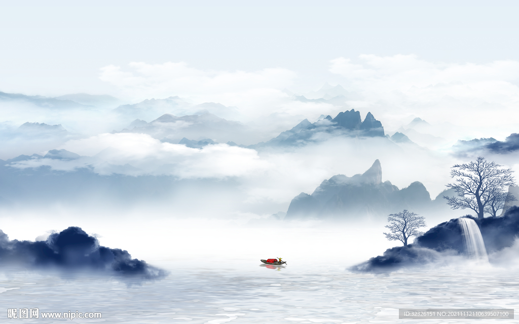 现代 客厅山水背景 tif分层