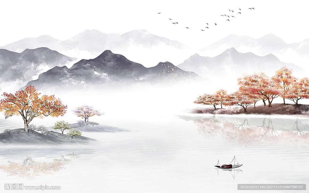 高端客厅山水背景 tif分层