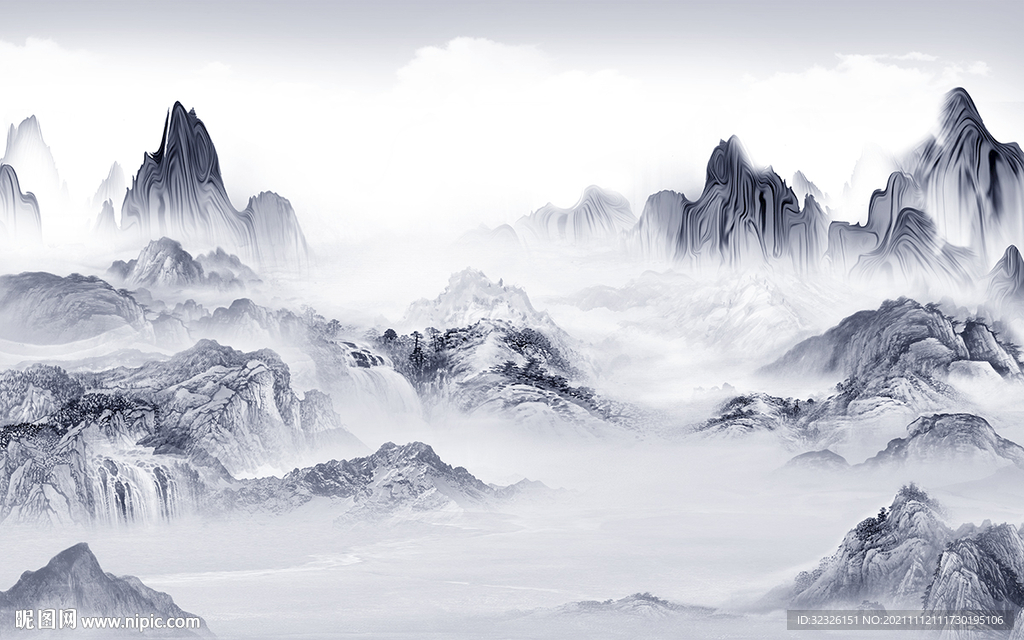 简约客厅山水背景 tif分层