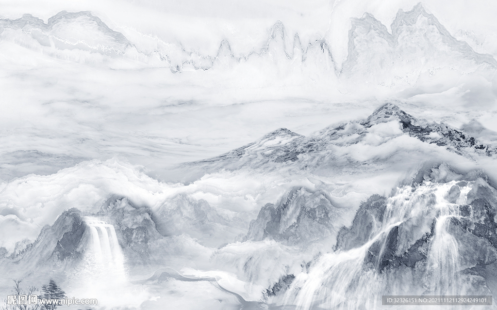 大气客厅山水背景 tif分层