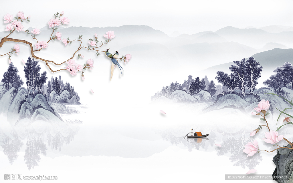 高清 最新客厅山水 TIF分层