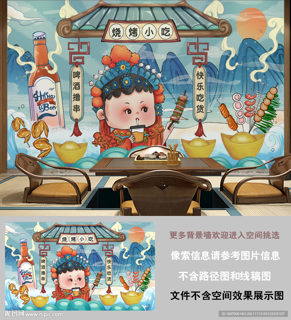 国潮撸串烧烤自助背景