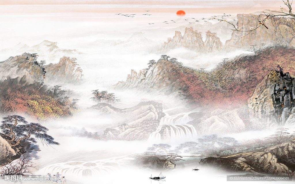 爆款 客厅墙画山水 TIF分层