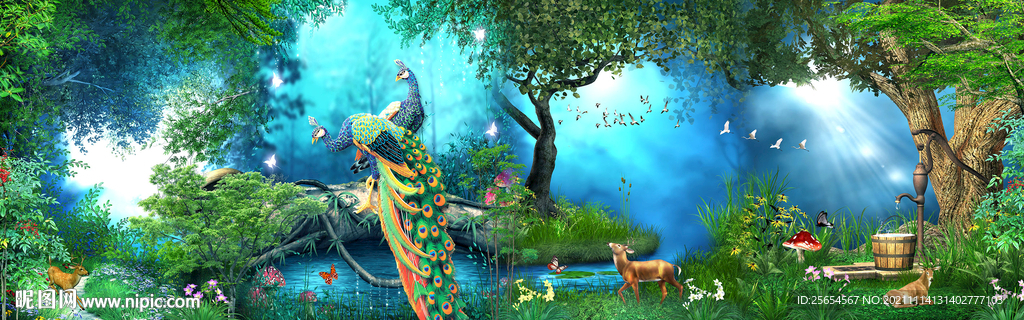 梦幻树林长幅背景墙