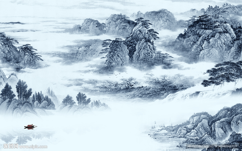 中式山水客厅新画 tif分层